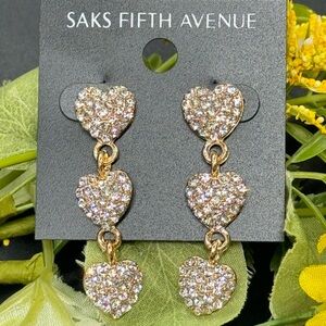 Saks Fifth Avenue Triple Heart Pave Crystal Post Dangling Earrings